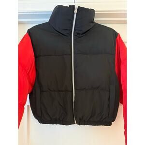 Black and Red Cropped Puffer Jacket